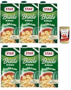 Star Il Mio Brodo Manzo, 6 x 1 L, Ready Made Liquid Broth, 100% Natural, No Preservatives, Gluten-Free and Added Glutamate-Free + Italian Gourmet Polpa 400 g