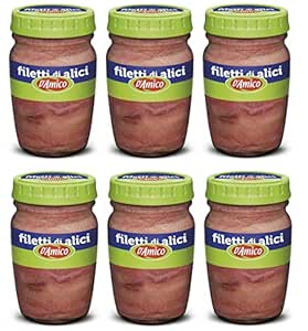 D'Amico Filetti di Alici Anchovy Fillets in Sunflower Oil Anchovies 80 g Pack of 6