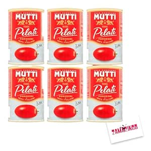 Mutti Pelati Peeled Italian Tomatoes in Tomato Juice, 400 g, Pack of 6 + Zama4Zingo Card