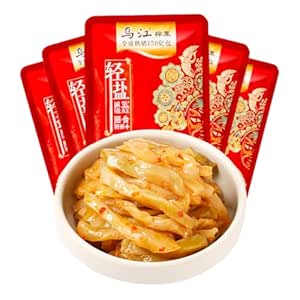 BaiLiSnacky WuJiang Zhacai Preserved Mustard (Spicy) - Authentic Sichuan Fermented Vegetables 30 g (5 Bags) - Healthy Snacks for Office