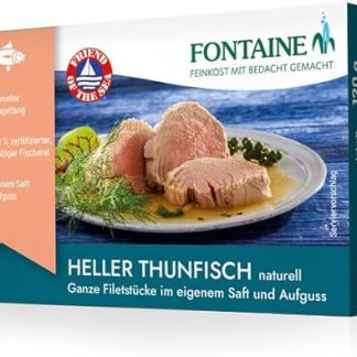 Fontaine - Light Tuna Natural - 120 g - Pack of 5 - Whole Tuna Fillets in Own Juice and Infusion, from 100% Certified, Sustainable Fishing and Controlled Cultivation