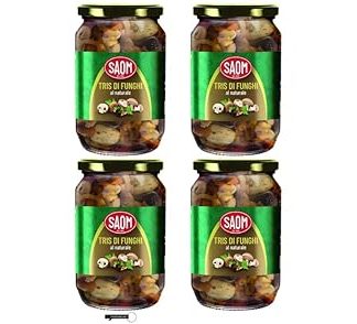 Saom Mixed Mushrooms in Natural Brine, Glass Jars, 550g, Pack of 4,made in italy,+ keyring italy shop service