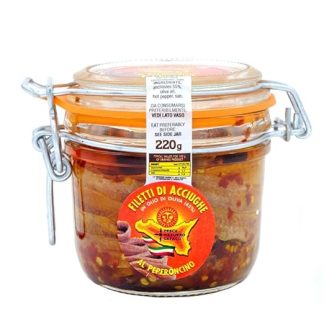 Anchovies Fillets in Olive Oil with Peperoncino in Airtight Glass 220 g