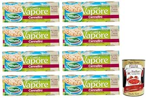 8 x Valfrutta Fagioli Cannellini Italiani, Italian Cannellini Beans, Legumes Vegetables Steam Cooking, Cans 3 x 150 g + Italian Gourmet Polpa di Pomodoro 400 g Tin