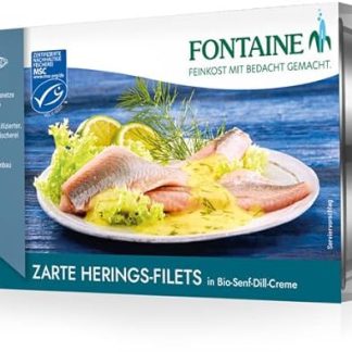 Fontaine - Herring Fillets in Organic Mustard Dill Cream - 200 g - Pack of 5 - Delicate Herring with Mustard Sauce from 100% Certified Sustainable Fishing and Controlled Cultivation