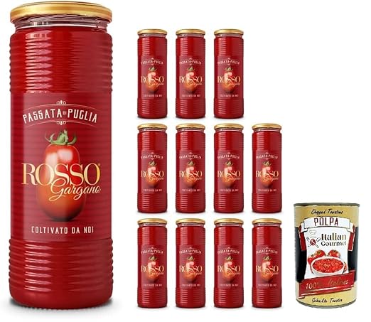 12 x Tomato Puree Di Puglia Rosso Gargano Traditional 12 Bottles of 690 ml + Italian Gourmet Polpa 400 g