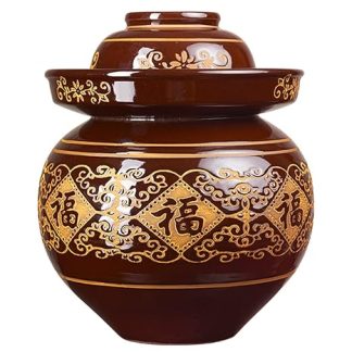Ceramic Preserving Jar with Lids, Chinese Ceramic Fermentation Pot, Mason Jar with Water Stopper, Airlock, Large, Thickened Ceramic Preserving Pot, Kimchi Pot, Storage Container (8 kg)