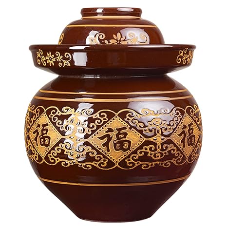 Ceramic Preserving Jar with Lids, Chinese Ceramic Fermentation Pot, Mason Jar with Water Stopper, Airlock, Large, Thickened Ceramic Preserving Pot, Kimchi Pot, Storage Container (8 kg)