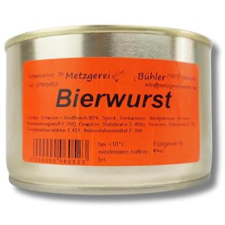 Bavarian Beer Sausage Canned Sausage 190 g to 400 g Made from 80% German Beef and Pork, Traditional Homemaker Style, Sausage Preserved by Butcher Shop Bühler Delicious Sausage Cold Cuts (400 g)
