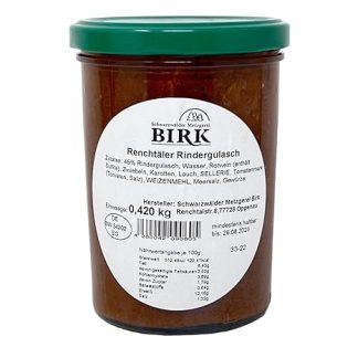 Schwarzwälder Metzgerei Birk Prepared Meal Renchtäler Beef Goulash According to Traditional Recipe