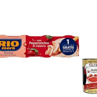 12 x Rio mare Tonno all'Olio di Oliva with Peperoncino di Calabria Tonno all'Olio di Oliva con Peperoncino di Calabria 80 g + Italian Gourmet polpa 400 g