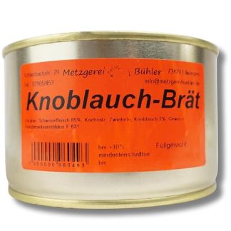 Garlic Bratwurst Canned Sausage 200 g - 400 g Garlic Roast Sausage Preserved Savoury Sausage in a Tin 1 Year MHD from 85% German Pork Landmetzgerei Bühler (400 g)