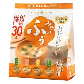 Hikari Miso Japanese Instant Miso Soup, 4 Flavours, 30 Pieces Miso Soups (Wakame, Spring Onion, Tofu, Fried Tofu)