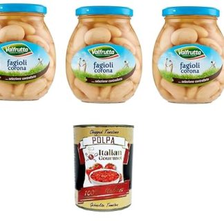 3 x Valfrutta Fagioli Corona, Italian Corona Beans, Legumes Vegetables Boiled Beans, Glass 360 g + Italian Gourmet Polpa di Pomodoro 400 g Tin