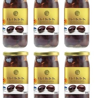 6 Jars Iliada Black Jumbo Kalamata Greek Olive Glass 215g Each Draining Weight Greece