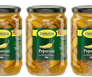 Greek Peppers Dimitra 3 x 300 g Glass | Peperoni No. 1 from Greece by Parparas | Medium Sharp | + 20 ml Jassas Olive Oil