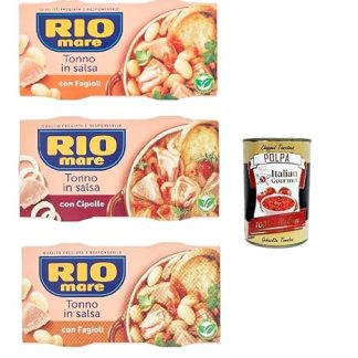Rio Mare con gusto test package ready-made meals tuna instant food, tonno e fagioli, tonno e cipolle, tonno e piselli 6 x 160 g + Italian gourmet polpa 400 g