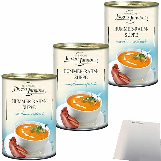 Jürgen Langbein Lobster Cream Soup with Lobster Meat Pack of 3 (3 x 400 ml Tin) + usy Block