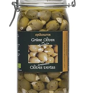 EPIKOUROS Green Olives Filled with Almonds, in Herbal Oil, Cold Processed 1.5 kg
