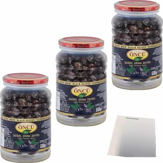 usy Bundle für Öncü Schwarze Oliven Kaliber XL-L 3er Pack (3x500g PET-Dose) + usy Block