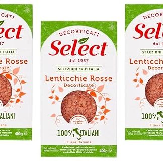 3 x Select Lenticchie Rosse Decorticate Peeled Red Lentils 100% Italian Legumes Paper Packaging of 400 g