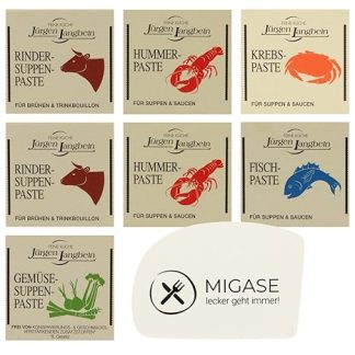 Soup Paste Set Including Gartis MIGASE Dough Card - Jürgen Langbein - 2 Beef Soup Pastes - 2 Lobster Soup Pastes - 1 Crab Paste - 1 Fish Paste - 1 Vegetable Soup Paste - 50 g per Cube