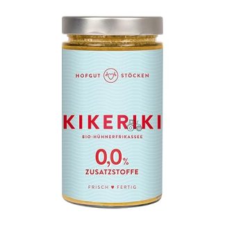 Hofgut Stöcken KIKERIKI Organic Chicken Fricassee KIKERIKI with Asparagus, Mushrooms & Peas, Ready Meal without Additives, 620 ml Description Text: