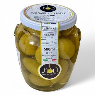 Bella di Cerignola Olives - Giant Olives from Italy, Mild & Full-bodied, Hand-Selected, in Brine, 350 g Draining Weight - Delicatessen Delicates