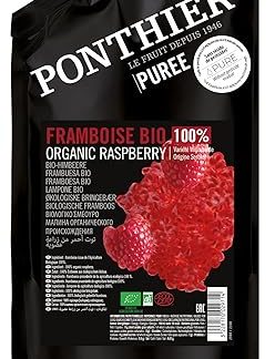 Hymor Ponthier Organic Raspberry Fruit Puree - 1 x 1 kg - Puree Made from 100% Untreated Willamette Raspberries, for Raspberry Bowls, Raspberry Smoothies, Ice Cream, Dessert, Porridge, Cupcakes