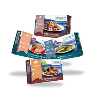 Fontaine - Tapas Bundle - 4 Varieties (1 Tin Each) - Pack of 4 - Premium Squid Pieces, Real Bonito Tuna Fillet, Sardines and Organic Mussels, Made from 100% Sustainable Fishing