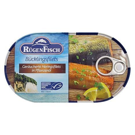 Pack of 2 Rügen Fisch Bückling Fillets in Vegetable Oil (2 x 200 g) Fish Can Canned Fish