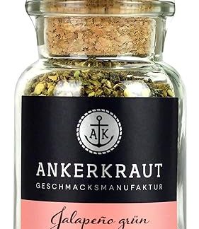 Ankerkraut Green Jalapeno, Spicy Chili, Chilli Crushed Chili, Finisher Spicy Seasoning, Spicy Food Cooking, Highlight Chili con Carne, Meat, Potatoes, 45 g in Cork Glass