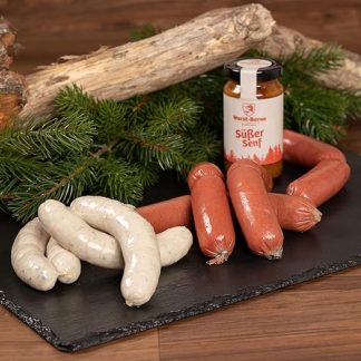 Wurstbaron® Traditional Package, Delicious Horse Sausages and White Sausages, Including Sweet Mustard, High-Quality from Bavaria, Sausage Package Ideal as a Gift