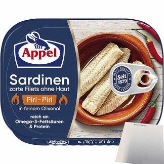 Apple Sardines Delicate Fillets without Skin Piri Piri in Fine Olive Oil (105 g Tub) + usy Block