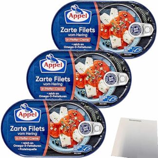Appel Herring Fillets Delicate Fillets of Herring in Pepper Cream Pack of 3 (3 x 200 g Tub) + usy Block