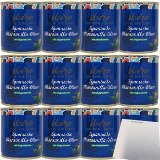Ibero Spanish Manzanilla Olives with Jalapeno Cream Pack of 12 (12 x 200 g Tub) + usy Block