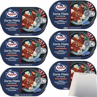 Appel Delicate Fillets of Herring Tomato Barbecue and Fine Ham Flavour Pack of 6 (6 x 200 g Tin) + usy Block