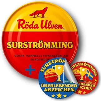 Surströmming Original with 2x Survivor Badges - Swedish Stinkfish in a Tin - Sürstrüming Fish 400g/300g
