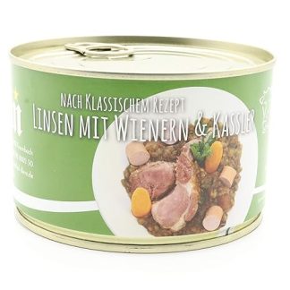 Saure Lentils with Kasseler and Wiener, Lentil Stew, Lentil Pot, Side Sausages - Butcher Shop - 400 g Preserve - Long MhD - DIEM