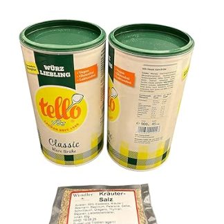 Tello fix Classic Clear Broth Double Pack (2 x 900 g = 1.8 kg) Pure Plant-Based, Vegan, Lactose-free and 50 g Wendlers Herbal Salt