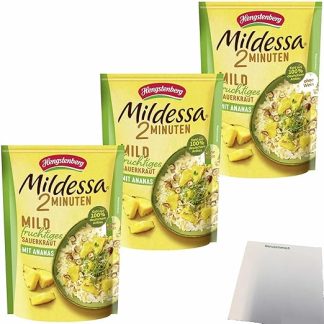 usy Bundle for Hengstenberg Mildessa Mild Sauerkraut with Pineapple Pack of 3 (3 x 400 g Bags) + usy Block