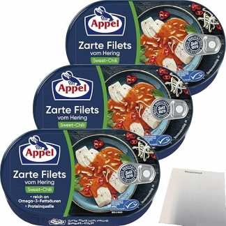 Appel Delicate Fillets of Herring Sweet Chili Pack of 3 (3 x 200 g Tub) + usy Block
