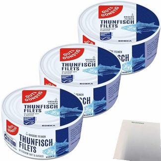 Gut&Günstig Tuna Fillets in Own Juice and Infusion Pack of 3 (3 x 195 g Tub) + usy Block