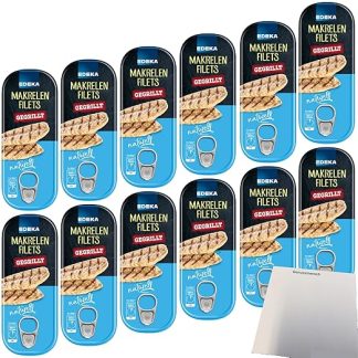 Edeka Grilled Mackerel Fillets Natural Pack of 12 (12 x 120 g Tub) + usy Block