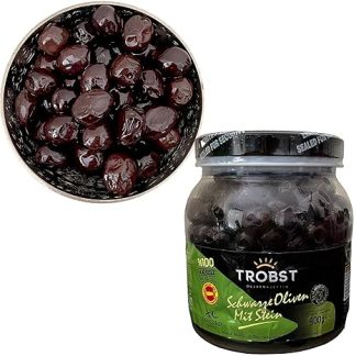 TROBST Black Olives 900 g Jumbo with Stone, Mixed Olive, Inlaid in Brine, Real Table Olive, Naturally Aged and Fermented, Aromatic
