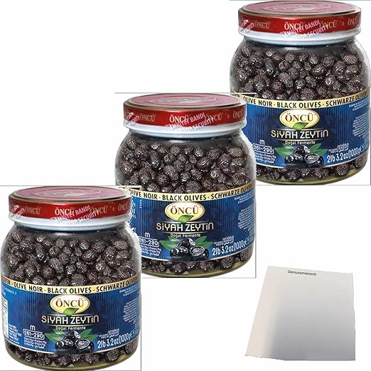 usy Bundle für Öncü Schwarze Oliven M 3er Pack (3x1000g PET-Dose) + usy Block