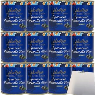 Ibero Spanish Black Manzanilla Olives Pitted Pack of 12 (12 x 200 g Tub) + usy Block
