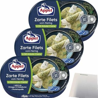 Appel Delicate Fillets of Herring in Dill Herb Cream Pack of 3 (3 x 200 g Tub) + usy Block