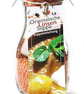 Oriental Lentil Soup Mini (250 ml) - Ingredients in Jar for Easy Preparation - Gourmet Mix of Fire & Glass