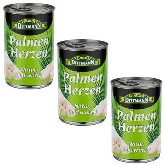 Feinkost Dittmann Natural Palm Hearts, Mild Spicy, 390 g, Pack of 3 - Delicate Palm Hearts from Preserve, Ideal for Salads and Vegetarian Dishes